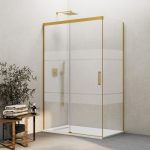 Mampara de ducha rectangular en oro cepillado Basic - Imagen 2