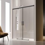Mampara negra 2 fijos + 2 puertas correderas Glasé