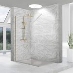 Mampara de ducha fija en color oro cepillado