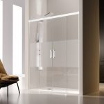 Mampara blanca 2 fijos + 2 puertas correderas glasé - Imagen 2