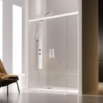 Mampara blanca 2 fijos + 2 puertas correderas glasé