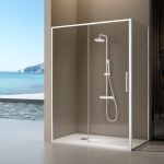 Mampara rectangular blanco mate corredera y lateral fijo Delta