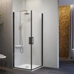 Mampara negra de ducha angular abatible Nardi