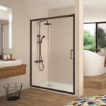 Mampara de ducha negra fijo + puerta corredera Bella