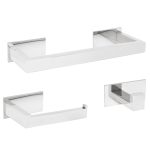 VALAZ Accesorios de baño adhesivos pegados sin taladro cromado cuadrados Toallero 30cm+ Percha+ Portarollos - 3Perchas