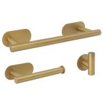 VALAZ Accesorios de baño adhesivos pegados sin taladro oro mate con protección PVD redondo Toallero 30cm+ Percha+ Portarollos - 2Perchas