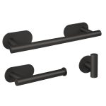 VALAZ Accesorios de baño adhesivos pegados sin taladro negro mate Toallero 30cm+ Percha+ Portarollos - 3Perchas