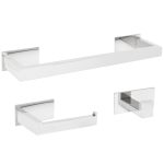 VALAZ Accesorios de baño adhesivos pegados sin taladro cromado cuadrados Toallero 40cm+ Percha+ Portarollos - 2Perch