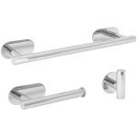 VALAZ Accesorios de baño adhesivos pegados sin taladro cromado Toallero 40cm+ Percha+ Portarollos - 2Perchas