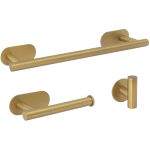 VALAZ Accesorios de baño adhesivos pegados sin taladro oro mate con protección PVD redondo Toallero 40cm+ Percha+ Portarollos - 2Perchas