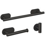 VALAZ Accesorios de baño adhesivos pegados sin taladro negro mate Toallero 40cm+ Percha+ Portarollos - 2Perchas